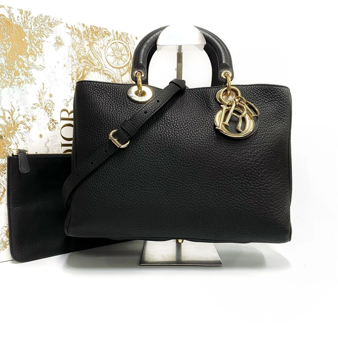 99新 DIOR/迪奥 黑金VIP手提单肩斜挎包中号