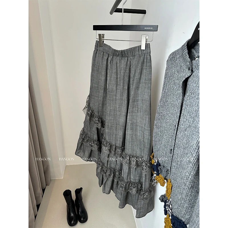 BANGON 复古蕾丝边半身裙高腰显瘦百搭2025年新款设计感小众裙子