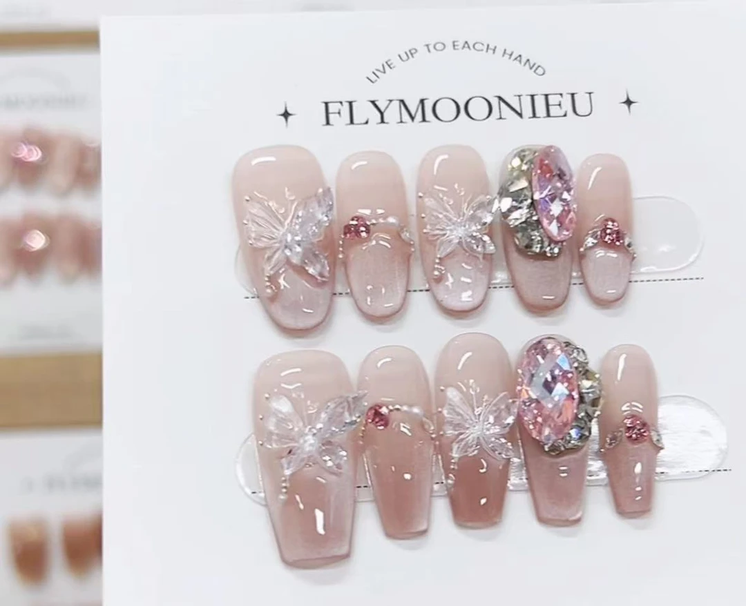 霞光蝶影 蝶诗舞  纯手工定制美甲贴片 气质高级定制穿戴甲10片