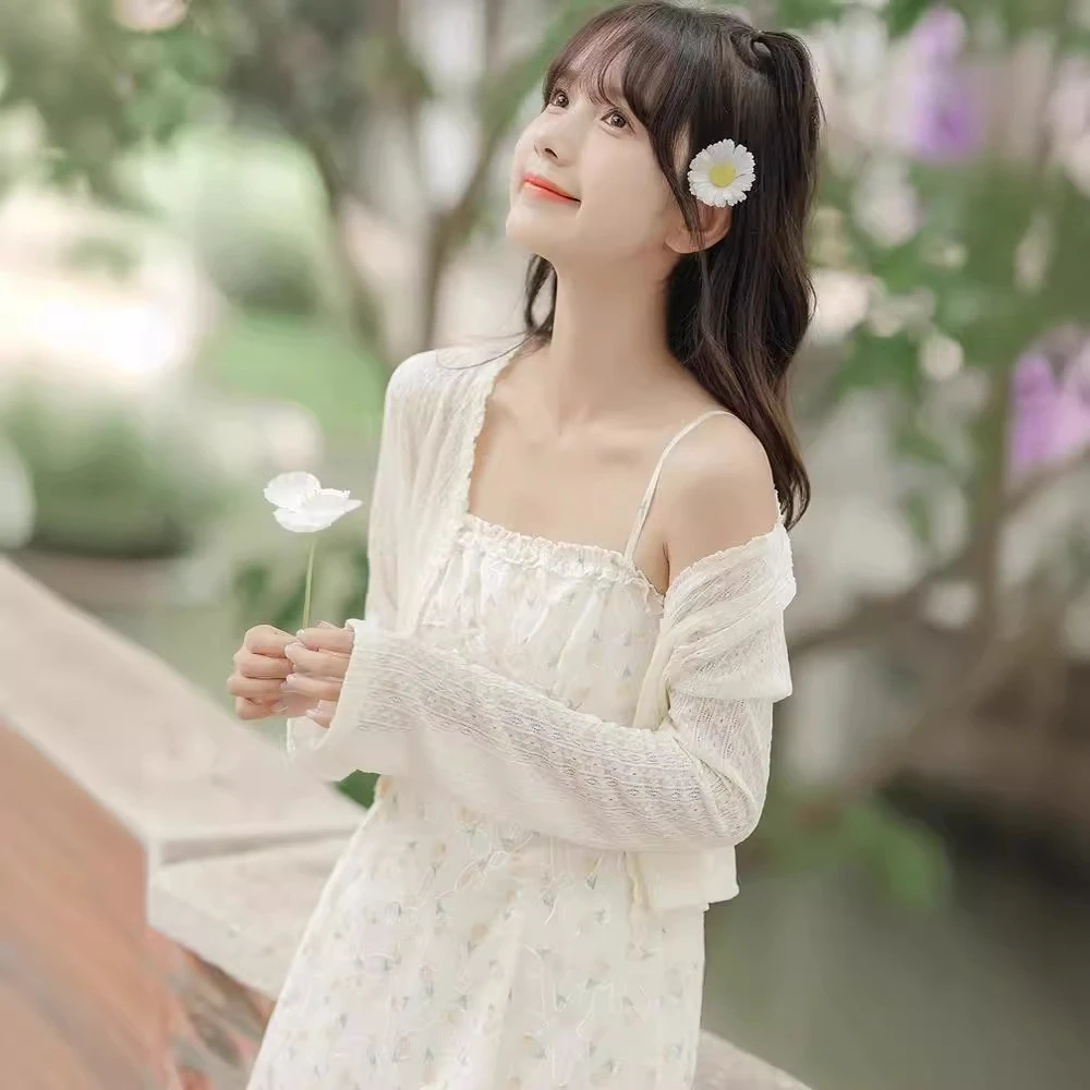 法式蕾丝衣开衫女白色薄款秋夏季搭吊带裙子披肩罩衫小针织外套