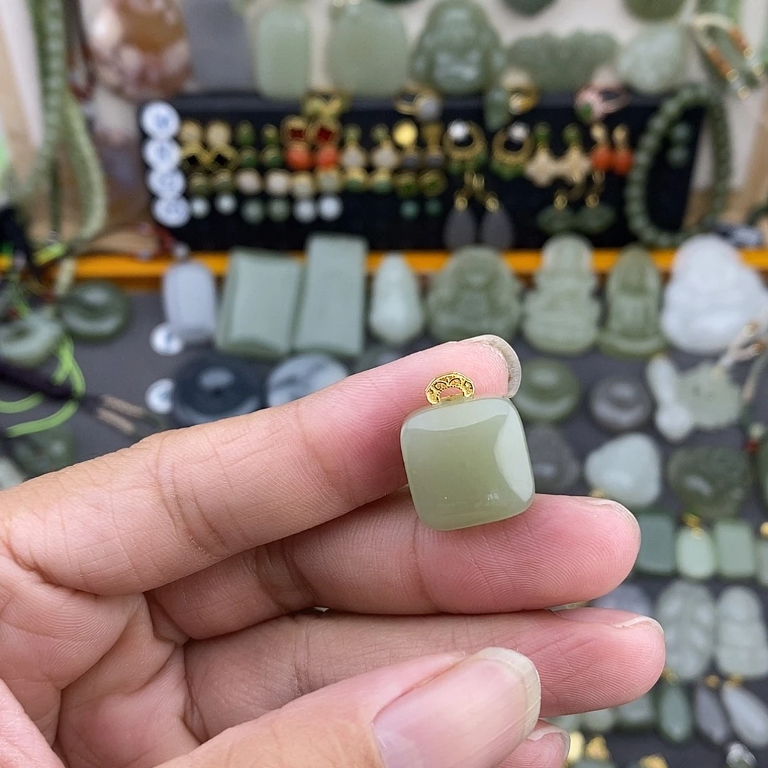 和田玉银S925镶嵌吊坠(不含链)