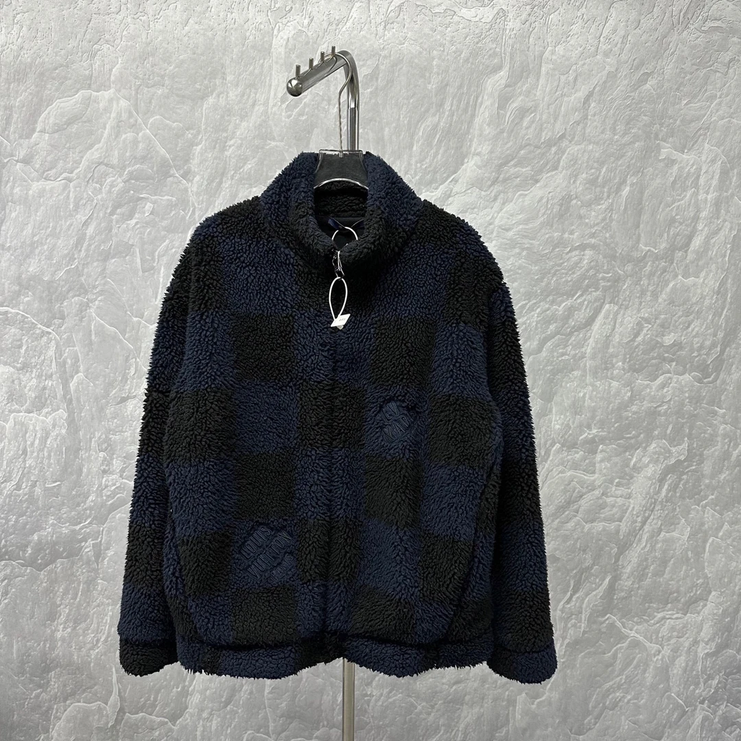 99新 LouisVuitton/路易威登 Nigo黑蓝棋盘格泰迪外套4L码 D18747