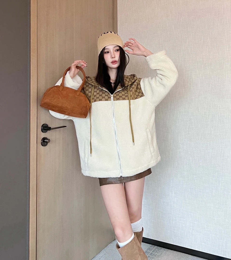 99新 GUCCI/古驰 AA2824 批量  羊毛 24ss双G印花羊羔毛外套 L码