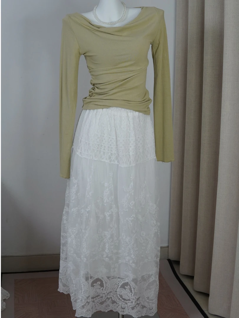 设计师新款 法式蕾丝钩花 旗袍百搭 蕾丝半身裙 （裙长约88）