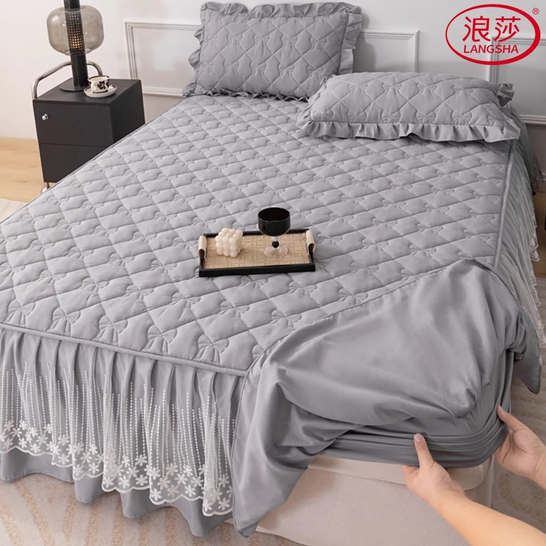 浪莎床笠式床垫保护套大豆夹棉床裙A类遮丑防滑床单床罩套三件套