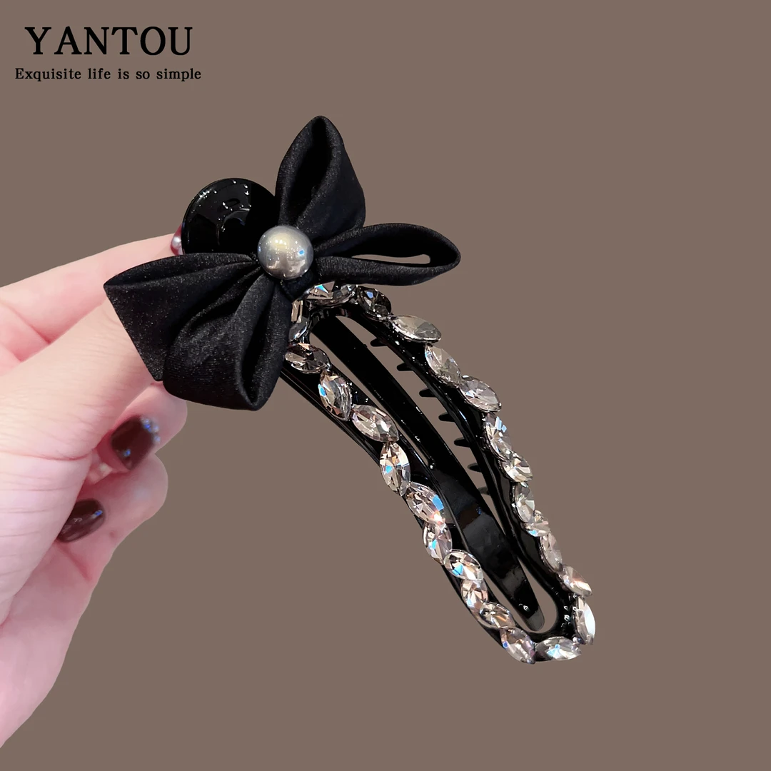 复古时尚蝴蝶结水钻发夹女气质刘海侧边夹2025新款时尚气质鸭嘴夹