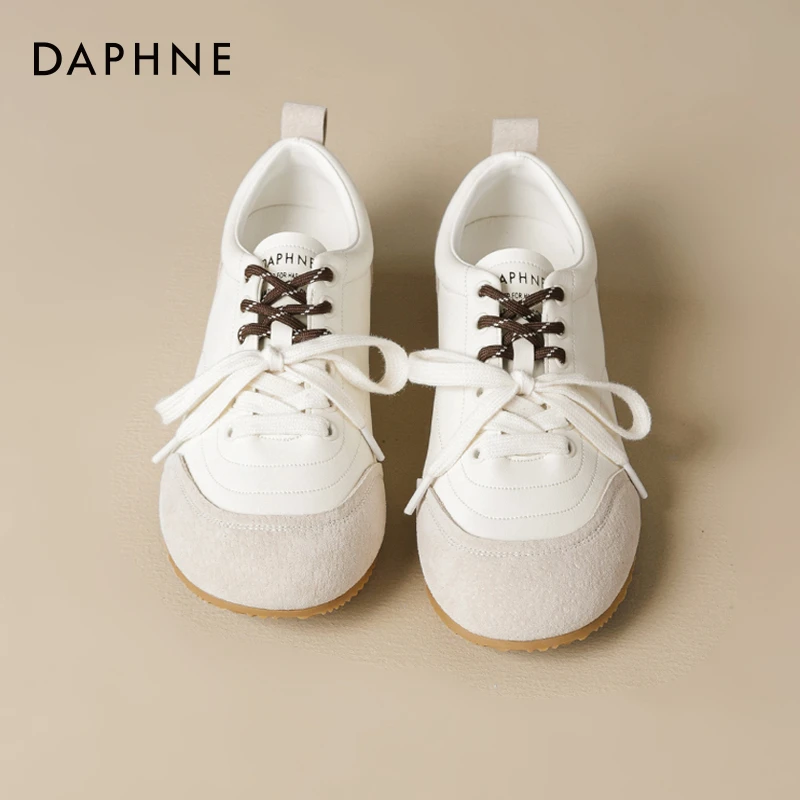达芙妮新款双鞋带平底德训鞋女2025秋季软底小白鞋小众轻便休闲鞋
