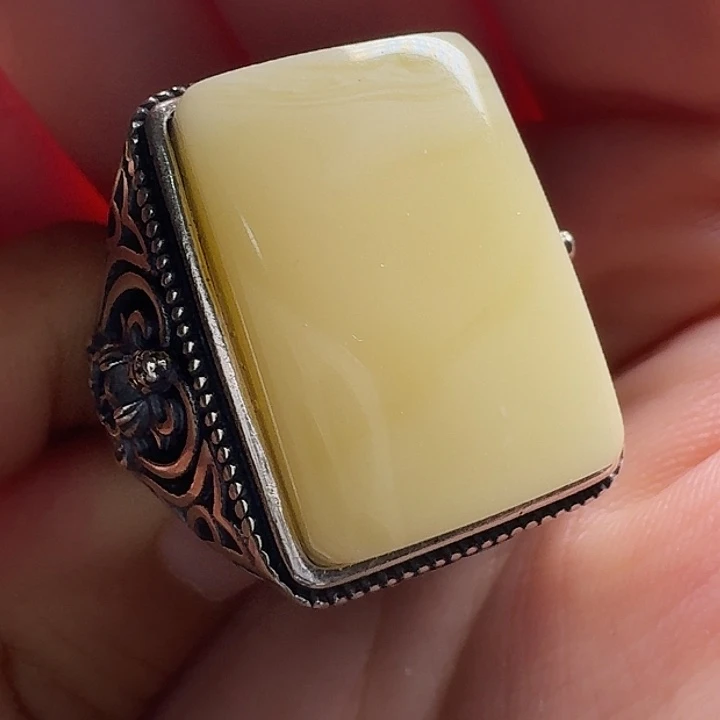 蜜蜡银S925镶嵌戒指戒指