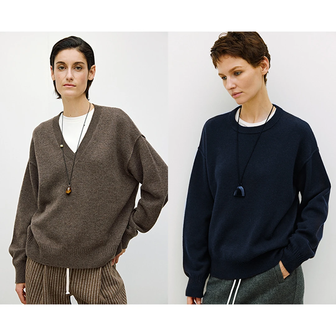 MARIUS“卫衣衫”治愈纯宽松落肩圆领针织衫套头衫