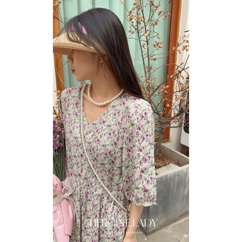 【天才女友】HL棉绸夏季碎花蛋糕连衣裙长裙法