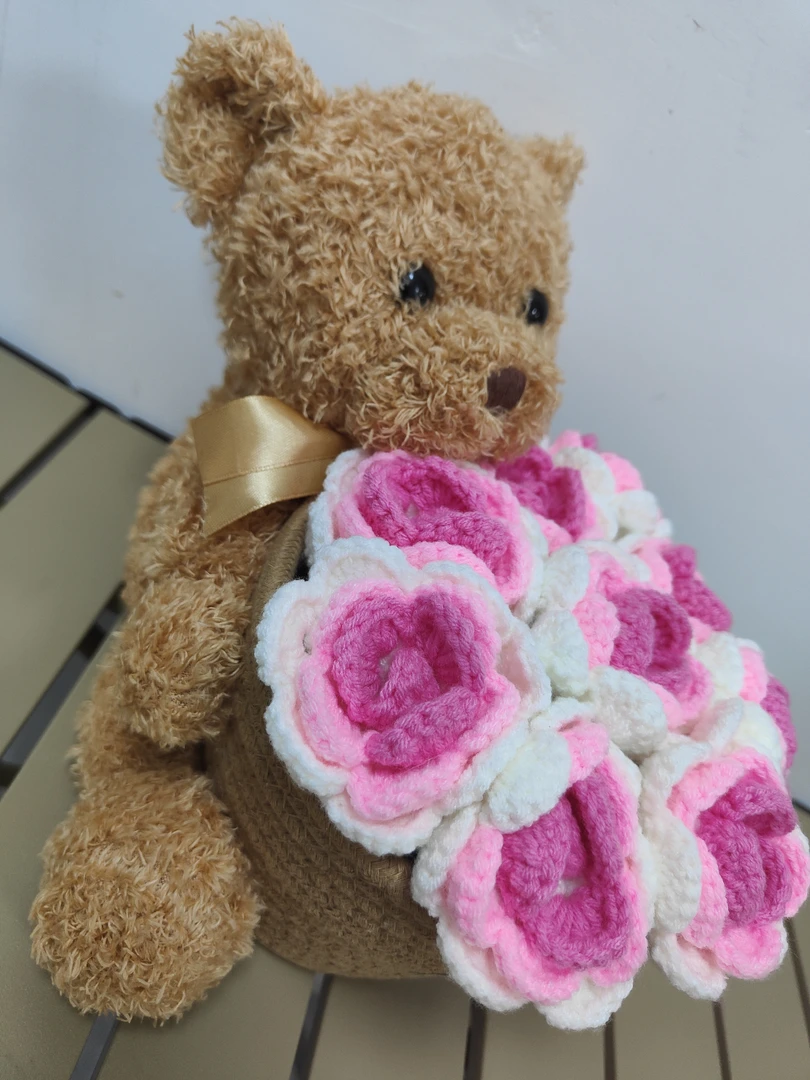 手工针织多头泡泡玫瑰创意花束送男女友闺蜜教师节礼物