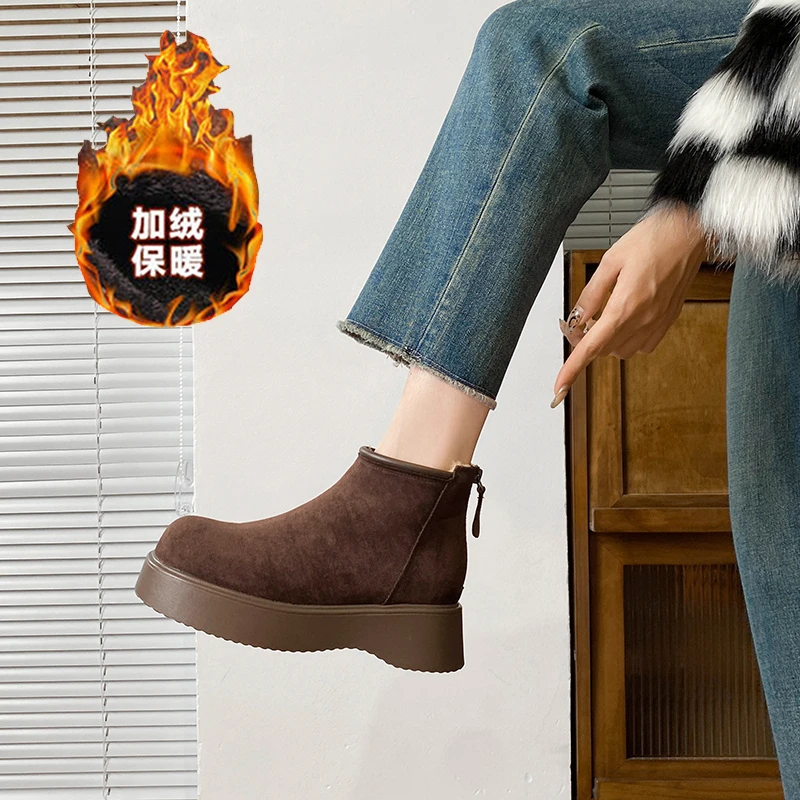 厚底雪地靴女短筒加绒加厚2024冬季新款增高防滑防水面包靴棉鞋子