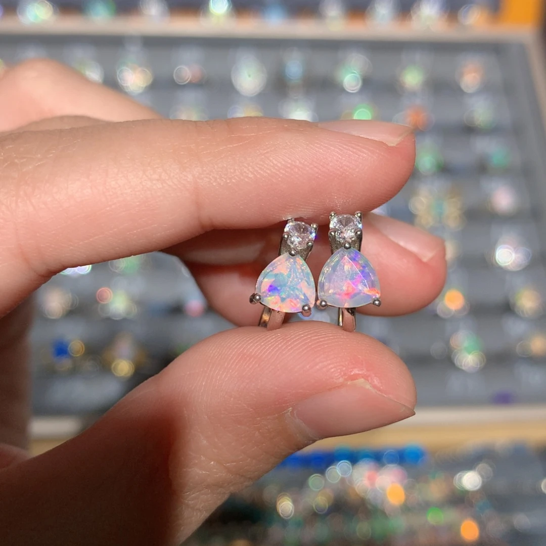 银S925镶嵌欧泊欧泊耳饰y