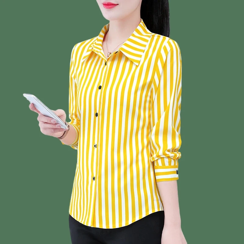 衬衫显瘦气质衬衣长袖洋气打底条纹韩版春秋时尚休闲百搭夏季宽松