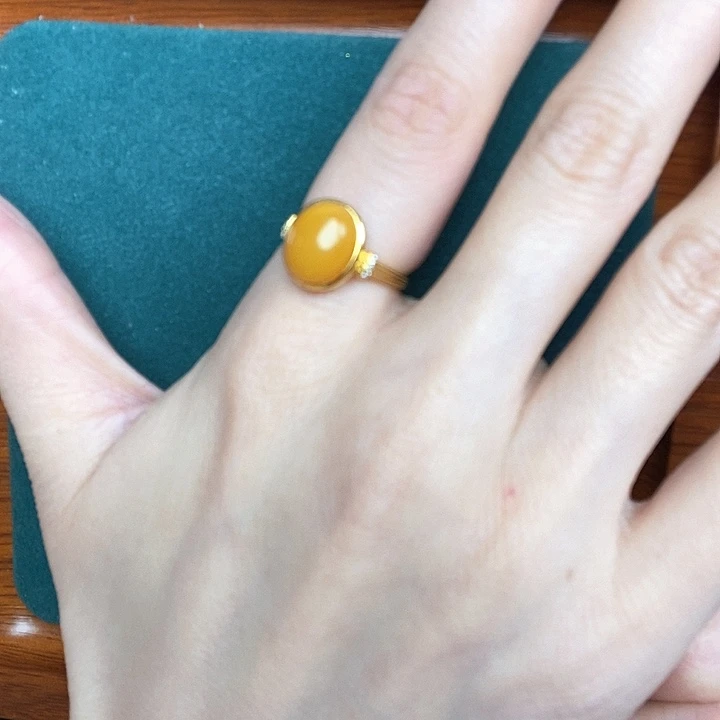 蜜蜡戒指银S925镶嵌戒指