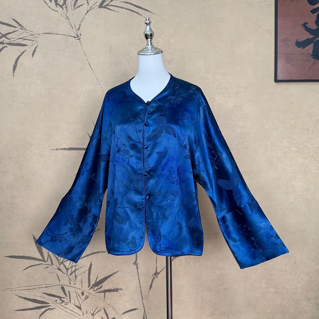 【卷卷新中式】“喜鹊报喜”深海蓝香云纱皮子炒色双穿外套