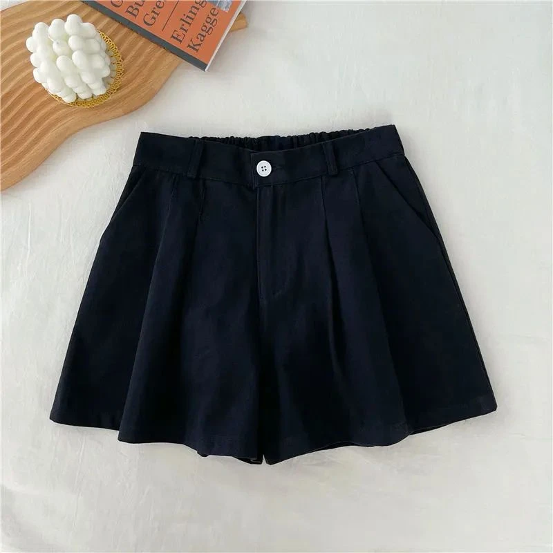 新款韩版学生感高腰宽松五分阔腿休闲短裤女气质量感厚款