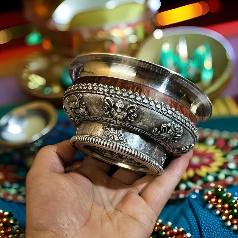 藏式银碗民族风精美纯手工八宝碗足银碗