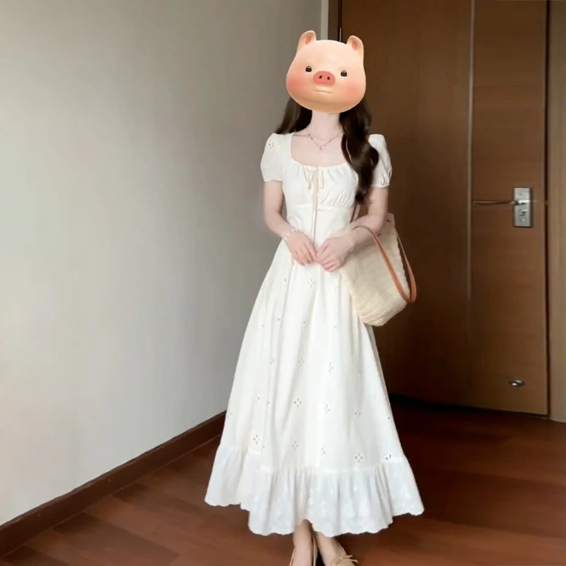 【现货+运补】茶歇法式白色镂空温柔风高端精致气质长裙2376