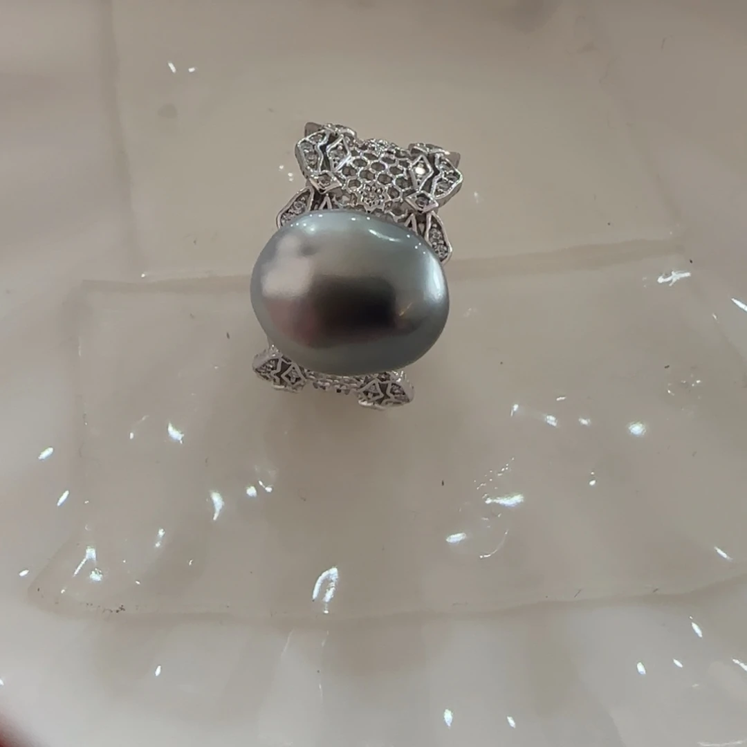 海水珍珠戒圈银S925镶嵌晚***意