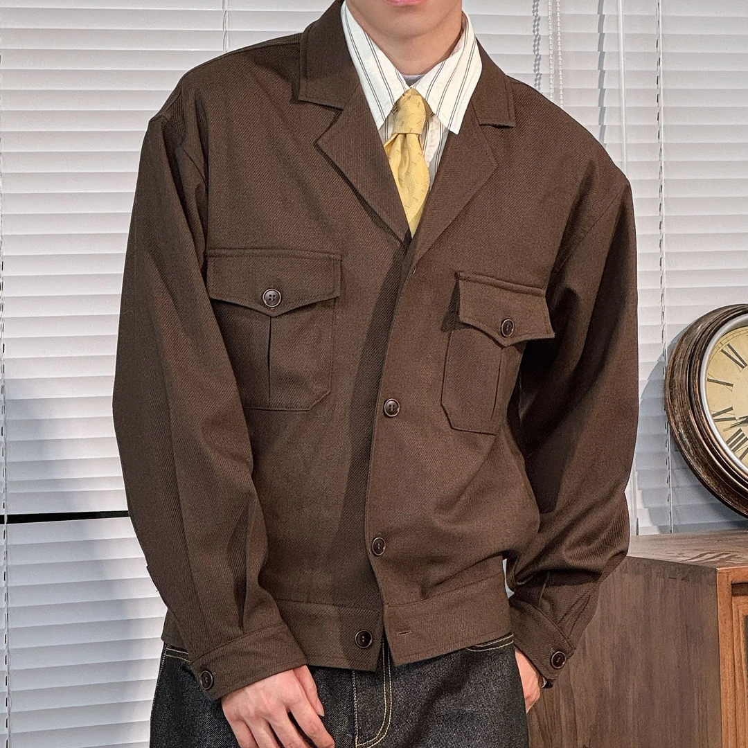 KBLC秋冬复古老钱斜纹呢工装衬衫夹克翻领长袖西装