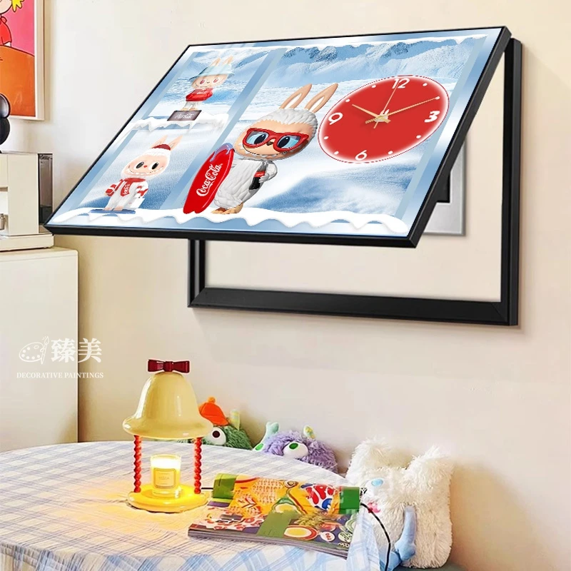 泡泡玛特Labubu电表箱装饰画挂钟表免打孔遮挡配电箱电源电闸挂画