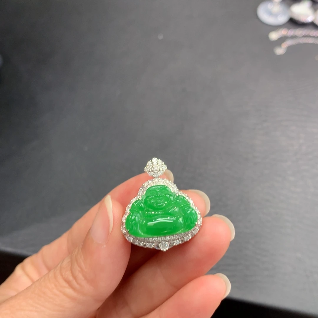 吊坠(不含链)18K金镶嵌翡翠