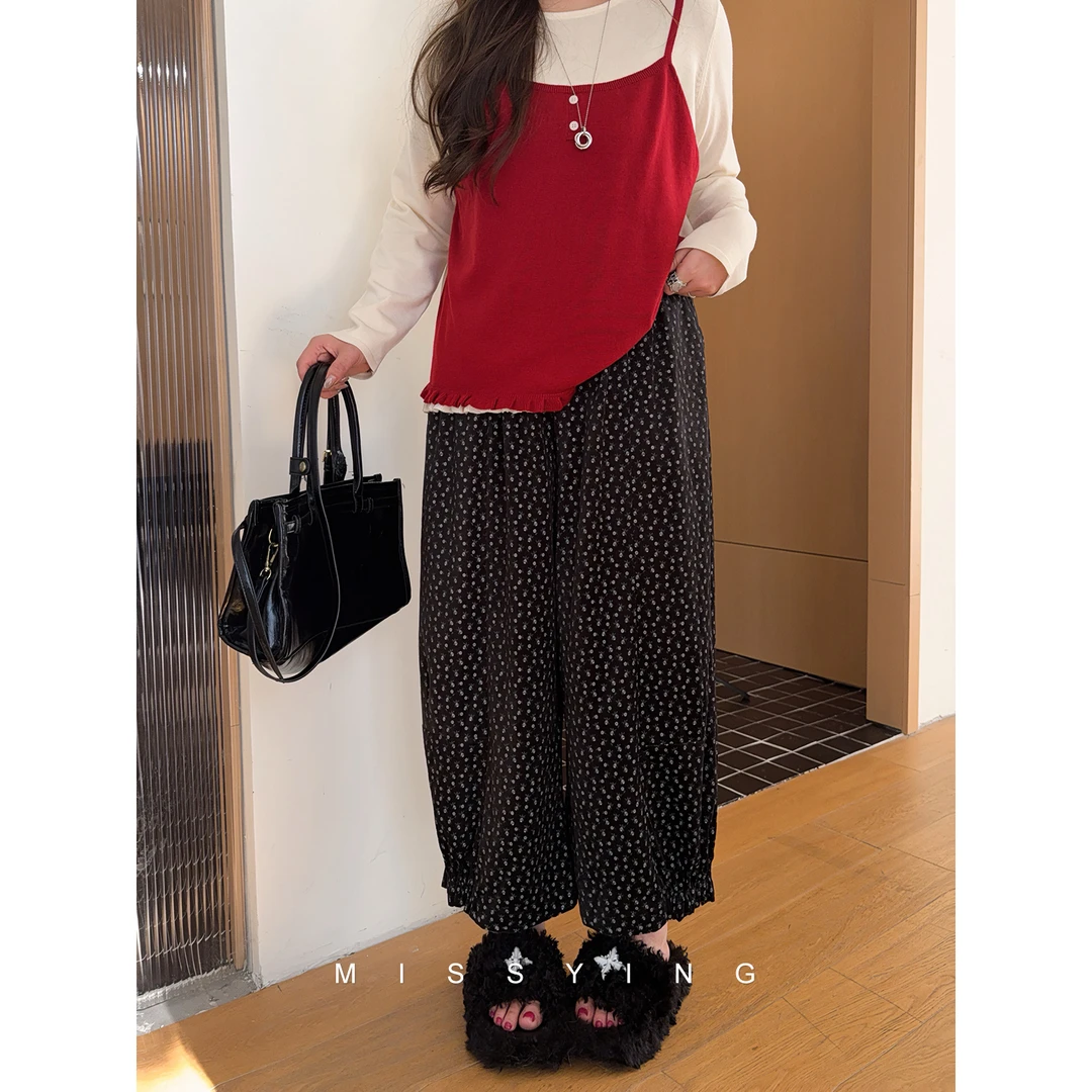 应小姐【洛可可碎花】微胖大码韩系休闲时尚显瘦气质宽松休闲长裤