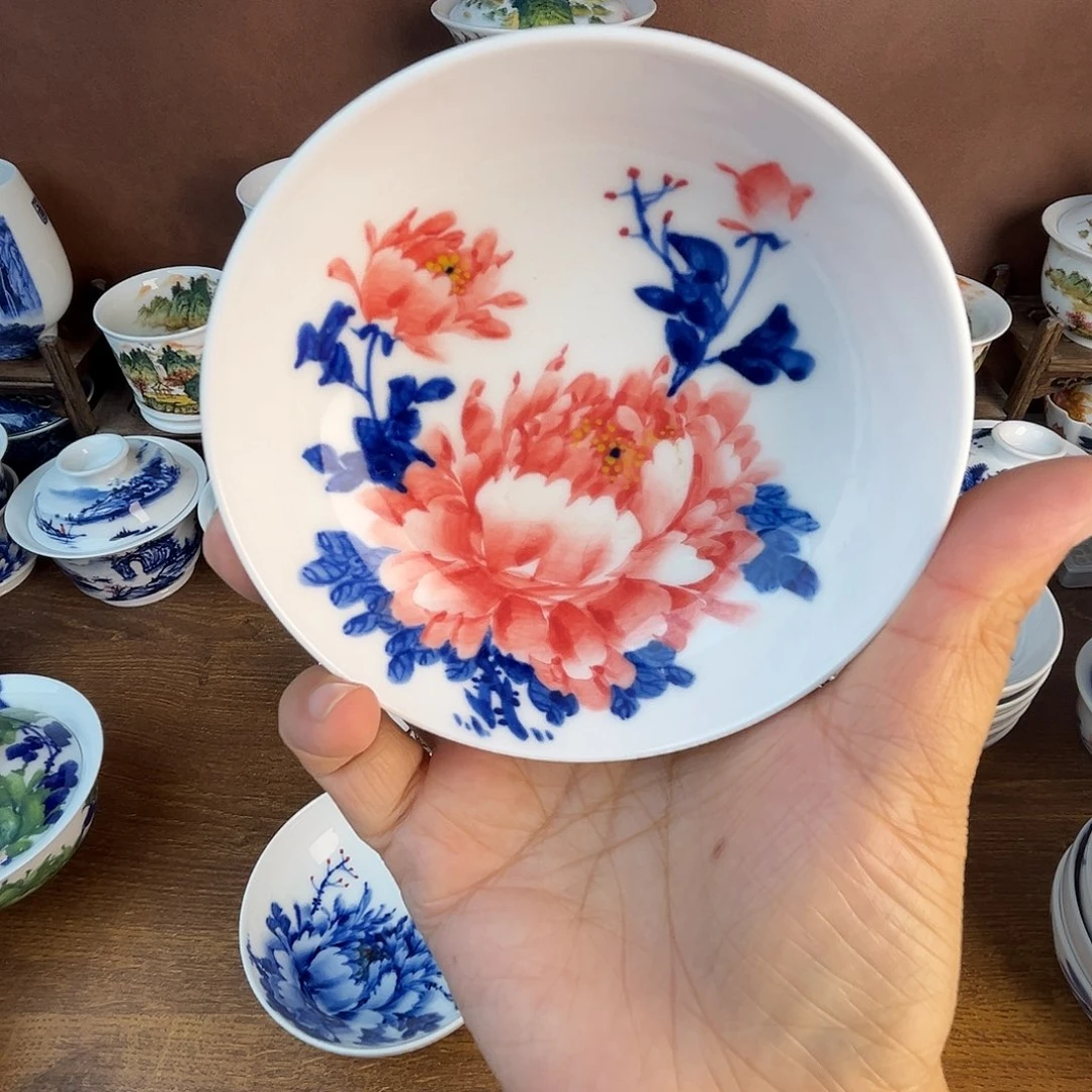 忠意堂釉下彩红牡丹