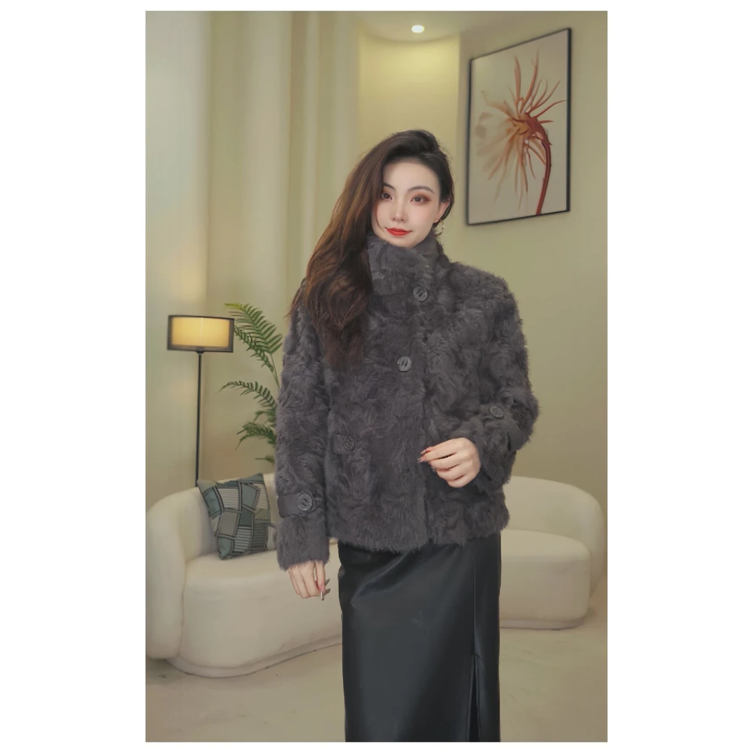 2024秋冬款8037气质时尚设计师加厚女式外套保暖显瘦宽松-