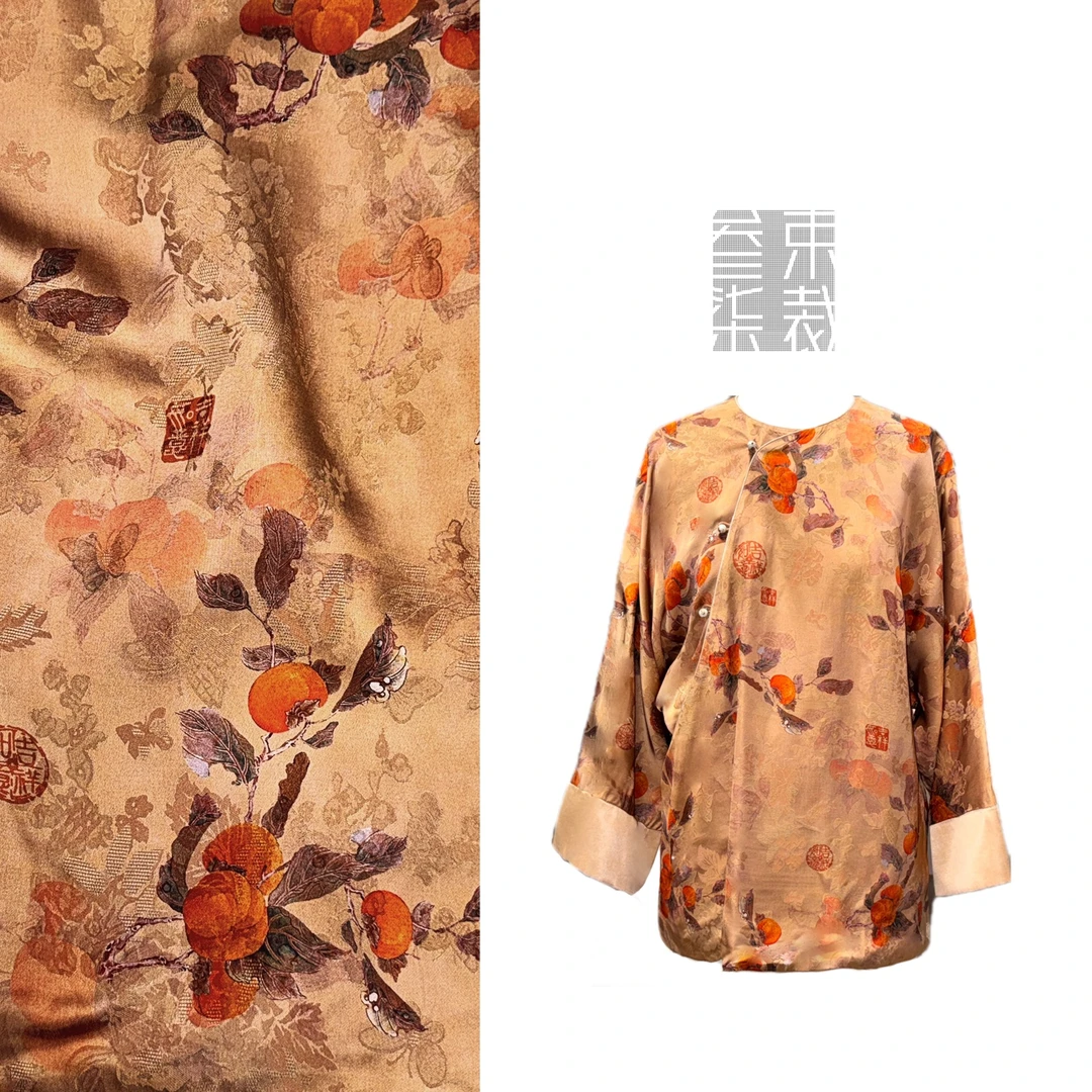 A499【柿柿如意】秋冬新款香云纱印花气质百搭设计师国风