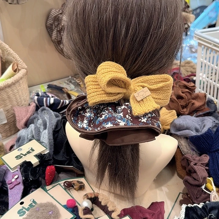 黄色蝴蝶结碎花发圈