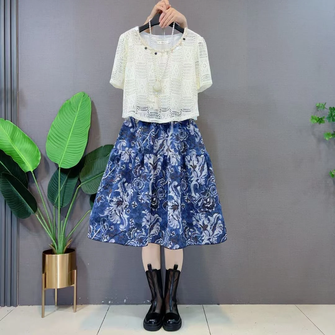 欧货轻奢新中式假两件花色休闲百搭连衣裙夏季新款气质中长款裙子