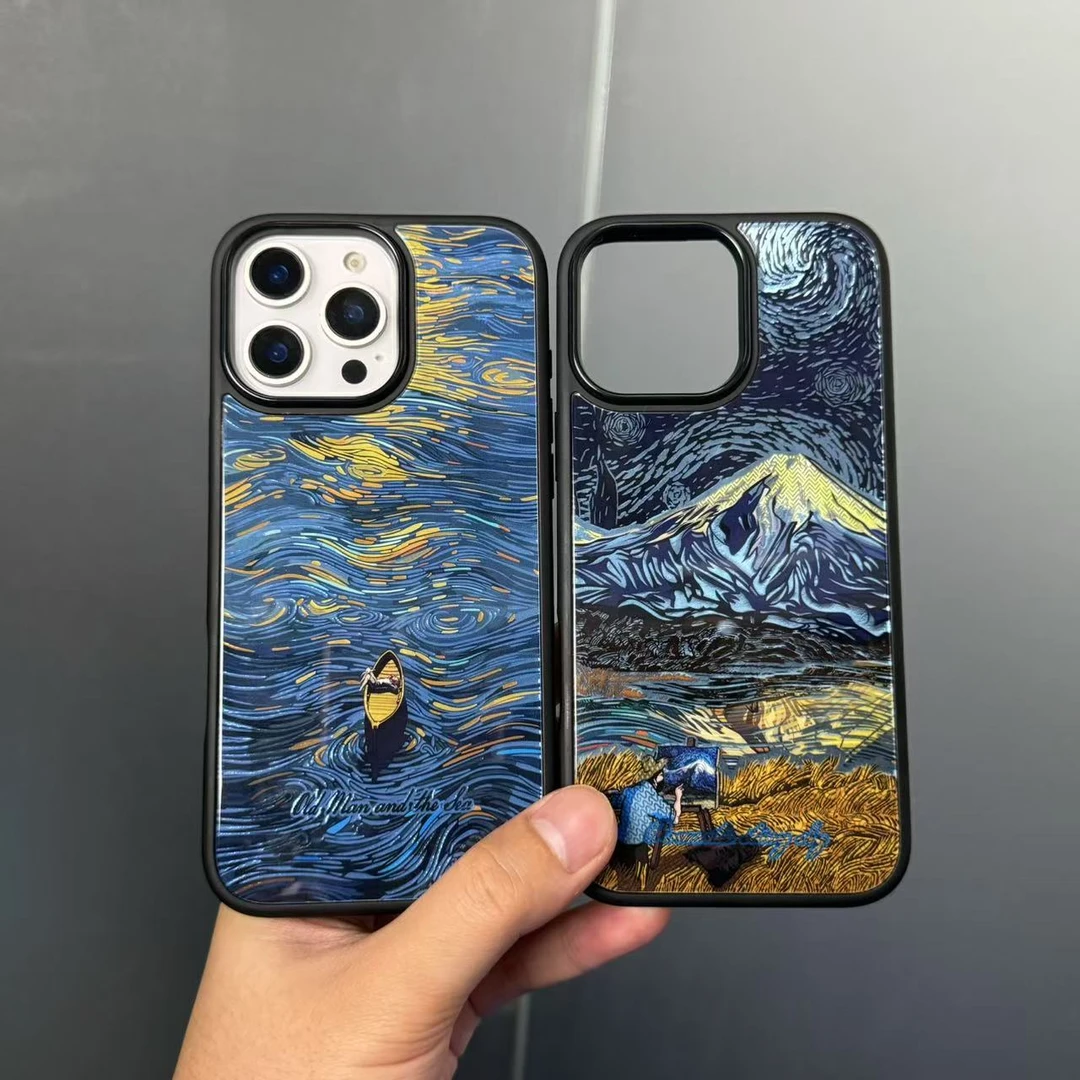 鎏金玻璃磁吸壳艺术梵高适用苹果16promax手机壳iPhone15/14/13