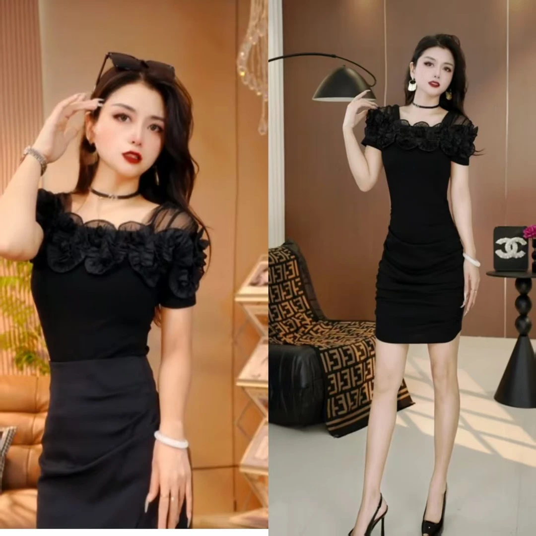 【燕子推荐】2025夏季新款欧货时尚立体花朵百搭修身短袖 T恤110