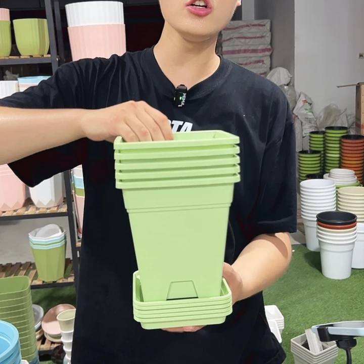 正品方形口16高18果绿带托5只