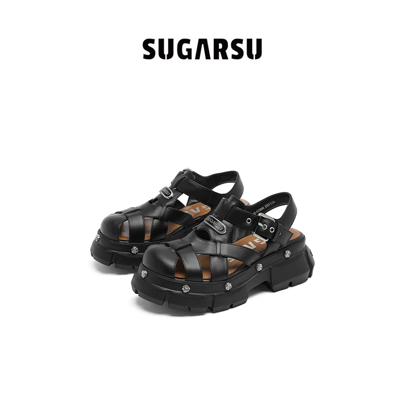 SUGARSU酥履 夏季新款夏日镂空猪笼增高罗马厚底凉鞋女