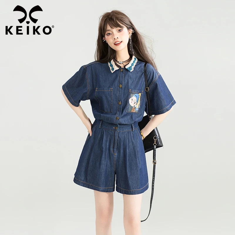 KEIKO 可甜可盐轻薄牛仔连衣短裤25夏季帅气少年感显瘦工装连体裤