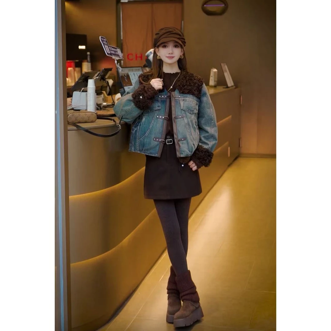 【浓浓暖意】时尚百搭休闲风拼接牛仔90白鸭绒羽绒服YR1194