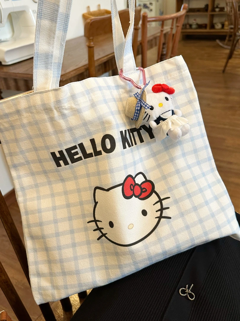 卡通凯蒂kt可爱帆布袋休闲简约帆布袋通勤百搭包帆布手提袋