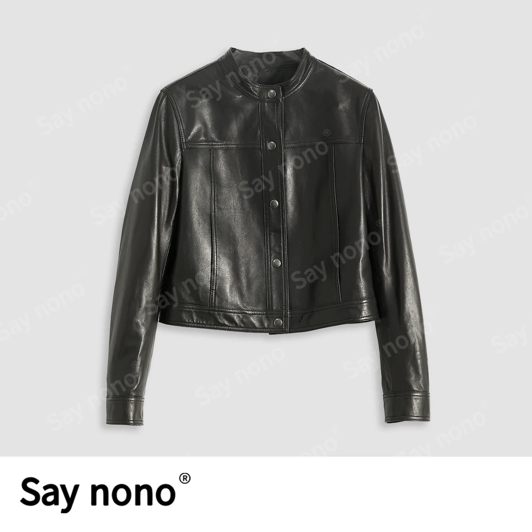 懒猫nono│Saynono ＿半植轻腊工艺绵羊皮小立领真皮皮衣/HYZ21071