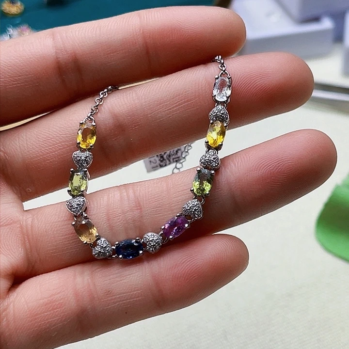 蓝宝石手链银S925镶嵌