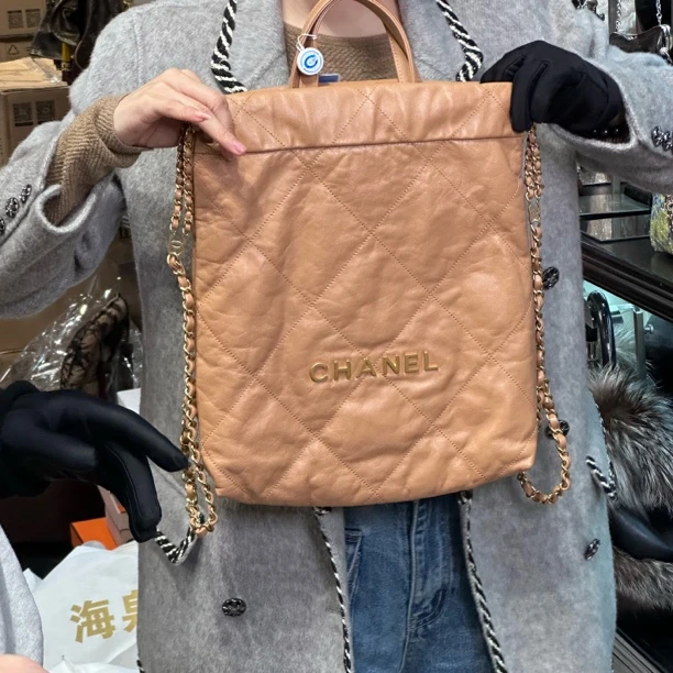 95新 Chanel/香奈儿 夏七中古/Chanel 金棕小号22双肩包