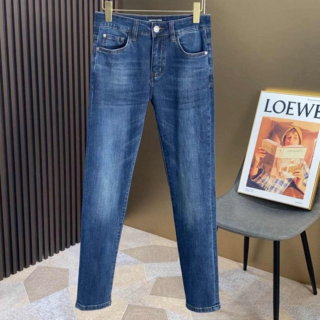 春秋四季款蓝色轻奢男牛仔裤水洗牛仔裤中腰休闲裤小脚裤