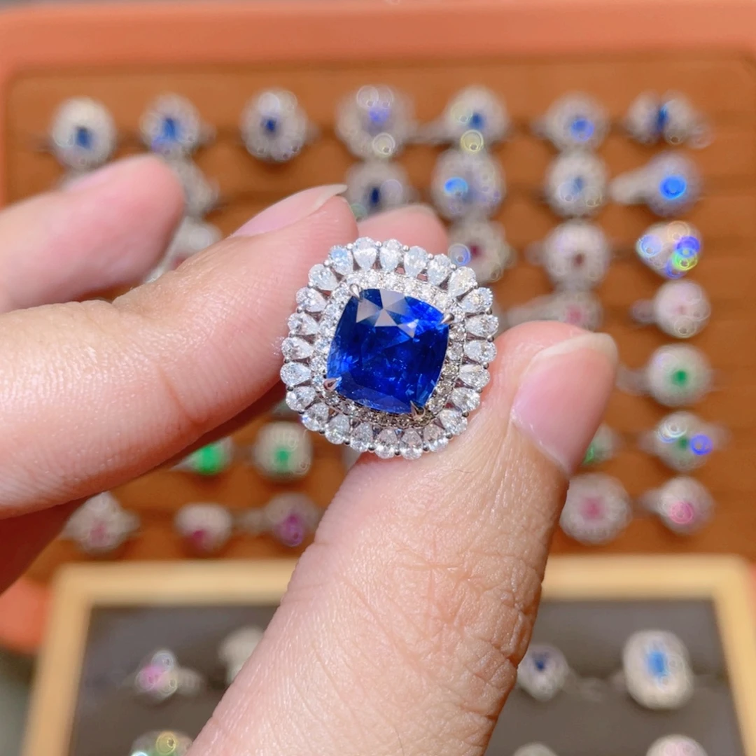 蓝宝石18K金镶嵌戒指5.16ct 皇家蓝两用