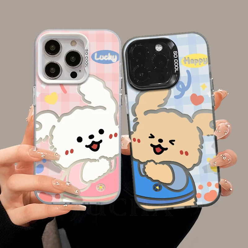 情侣贴贴小狗适用苹果16promax手机壳全包情侣款OPPO防摔华为小米