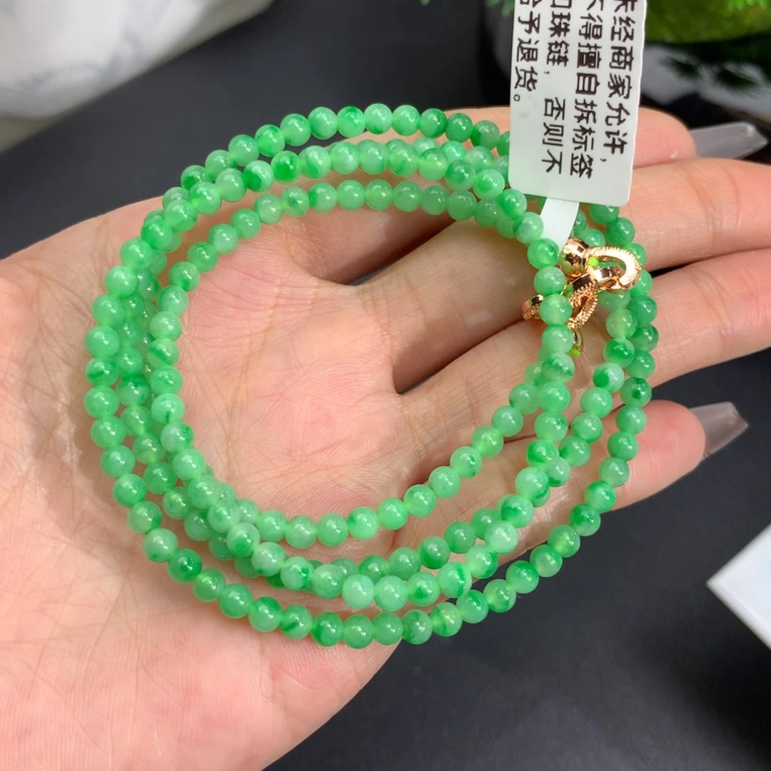 翡翠手链未镶嵌卡3.6冰飘阳绿花小米项链
