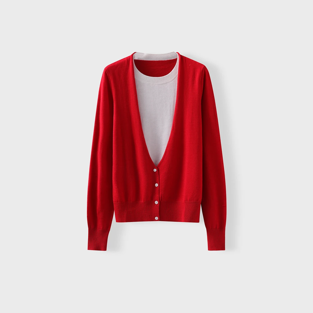 WLIN  【叠  影】两种色度在针织肌理上谱成交响 假两件针织衫Qie