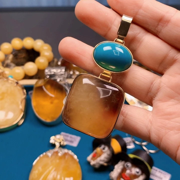 琥珀颈饰银S925镀金镶嵌波兰设计款琥珀蜜蜡