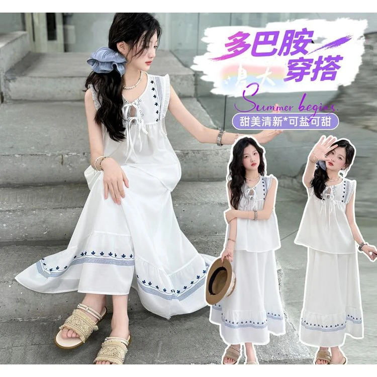 女童夏季套装薄款2025新款洋气中大童高级感潮款初中生裙子两件套